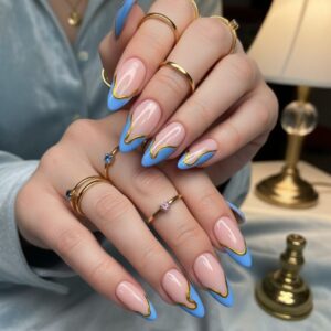 Royal Blue Wave French Tip Nail Set