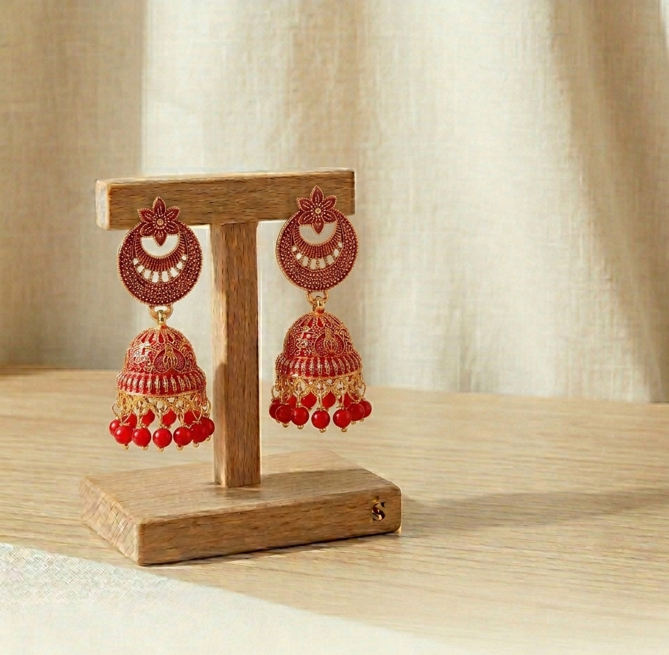 Scarlet Red Festive Jhumkas