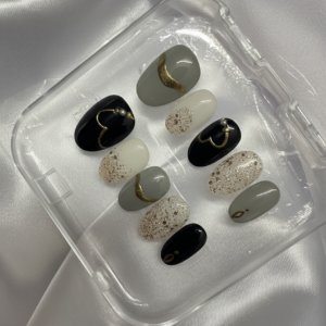Luxury Black & Grey Marble Press-On Nails
